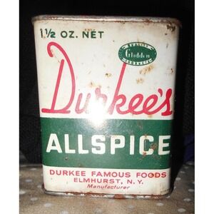 Antique Vintage Durkee's Allspice Tin 1.5 oz Advertising Patina